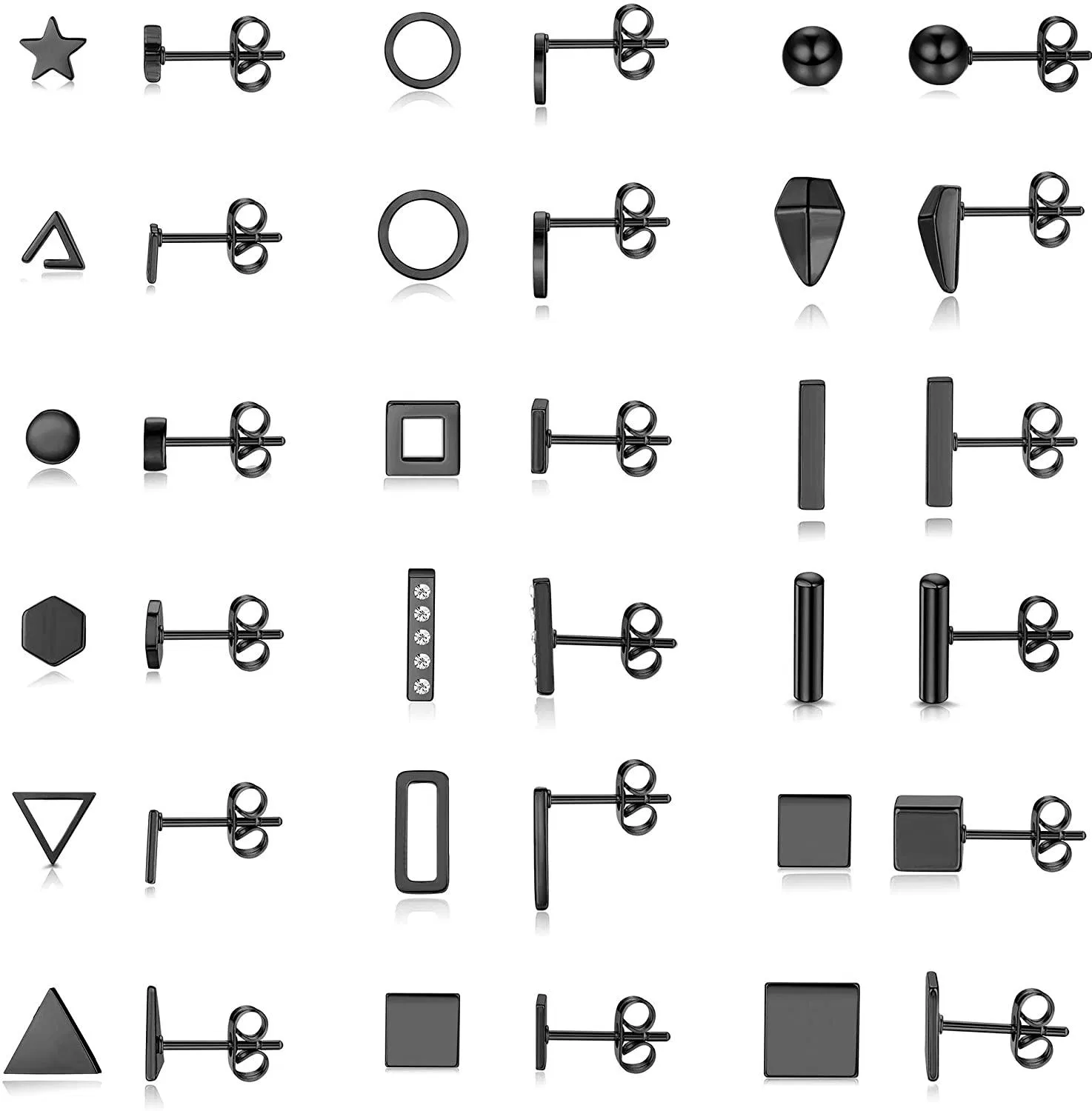18Pairs Stainless Tiny Stud Earrings Set for Women Men Circle Square Star Bar Triangle Geometric Stud Earrings Sets Minimalist Punk Ear Piercing Set - Grocery
