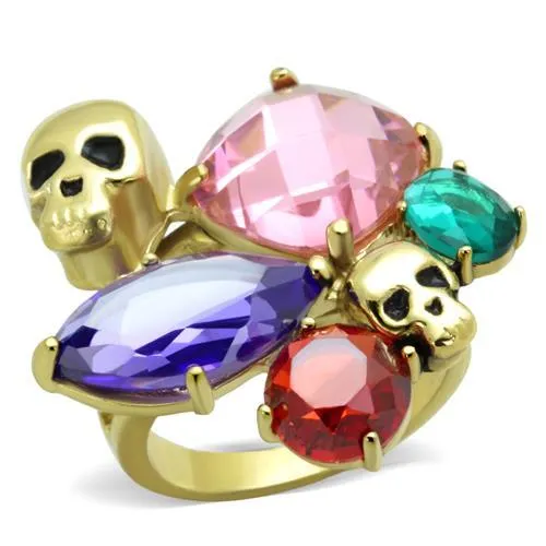 TK1888 - IP Gold(Ion Plating) Stainless Steel Ring with AAA Grade CZ in Multi Color - Grocery