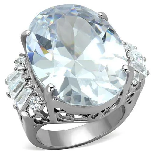 TK1747 - High polished (no plating) Stainless Steel Ring with AAA Grade CZ in Clear - Grocery