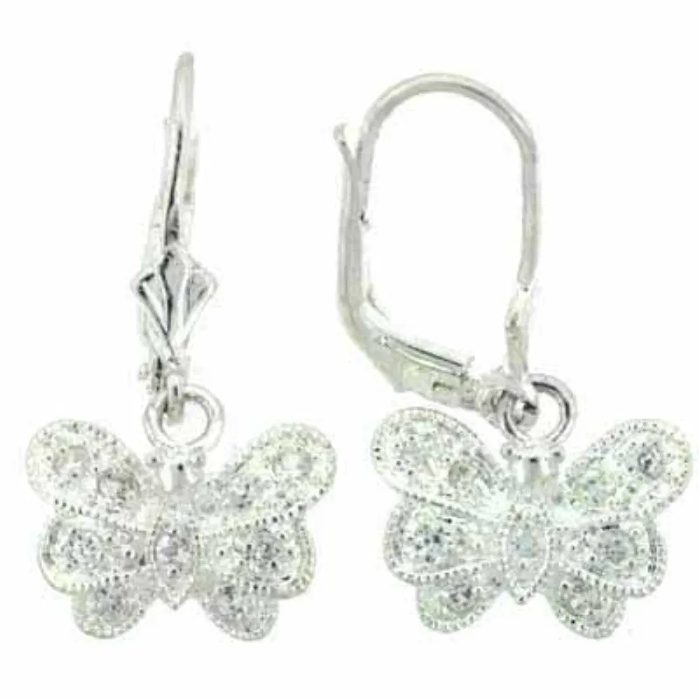 Sterling Silver CZ Butterfly Leverback Earrings - Grocery