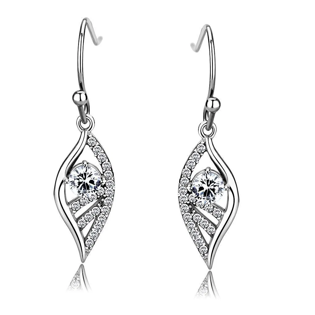 DA178 - High polished (no plating) Stainless Steel Earrings with AAA Grade CZ in Clear - Grocery