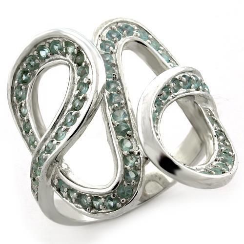 LOAS1081 - High-Polished 925 Sterling Silver Ring with Synthetic Synthetic Glass in Sea Blue - Grocery
