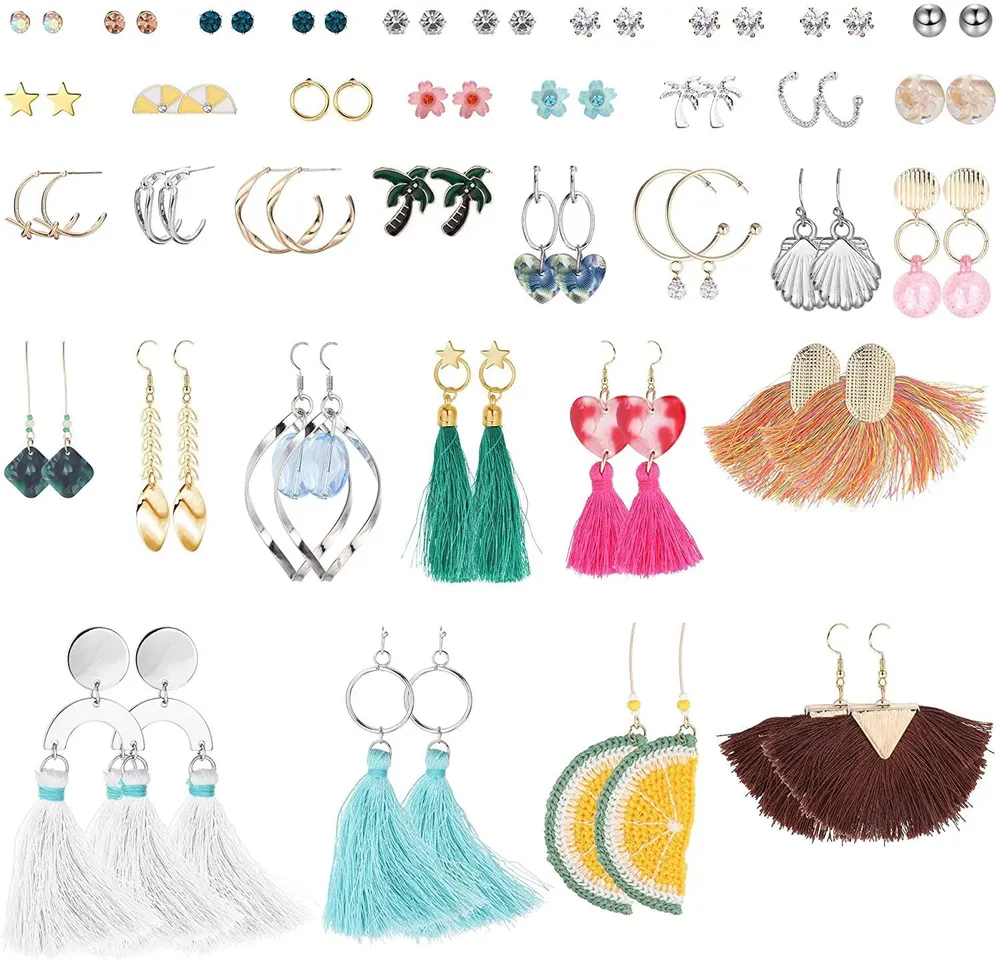 36 Pairs Earrings Set for Women Fashion Bohemain Tassel Earrings Hoop Stud Drop Dangle Earrings for Party Wedding Birthday Gifts - Grocery