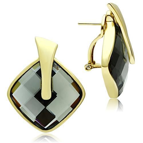 GL342 - IP Gold(Ion Plating) Brass Earrings with Synthetic Synthetic Glass in Black Diamond - Grocery