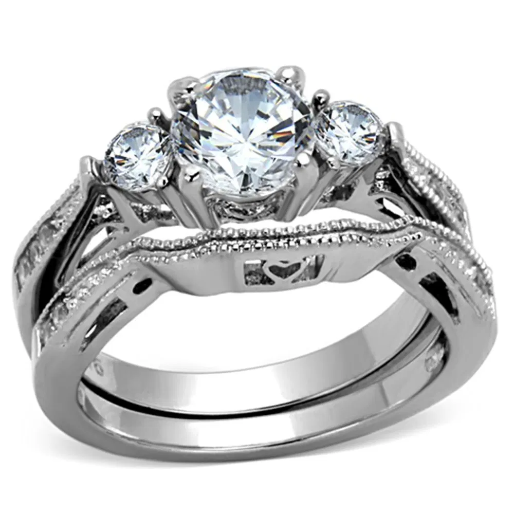 TK1W002 - High polished (no plating) Stainless Steel Ring with AAA Grade CZ in Clear - Grocery