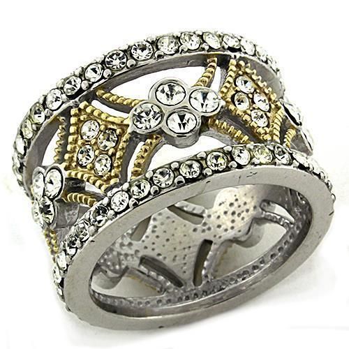 LOAS1193 - Gold+Rhodium 925 Sterling Silver Ring with Top Grade Crystal in Clear - Grocery