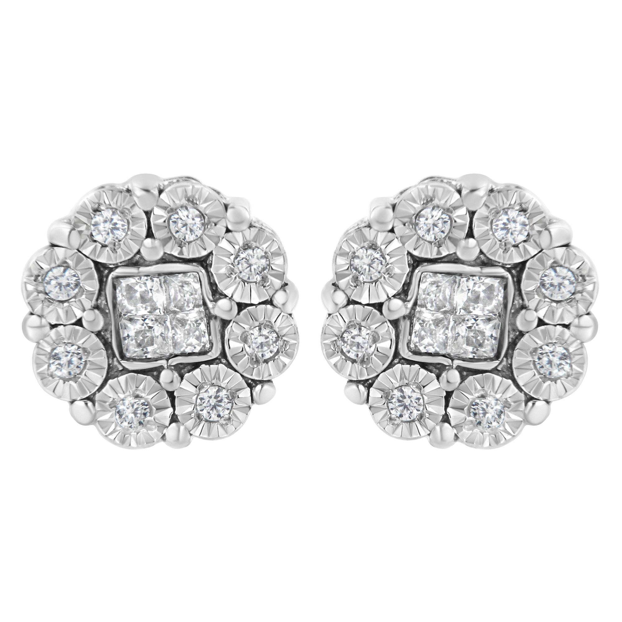 10KT White Gold 1/4ct Diamond Floral Cluster Stud Earring (I-J, I1-I2) - Grocery