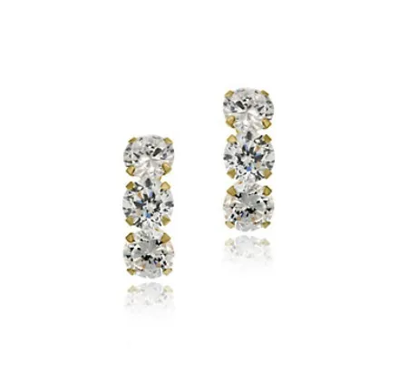 14k Gold over Sterling Silver Triple CZ Stud Earrings - Grocery