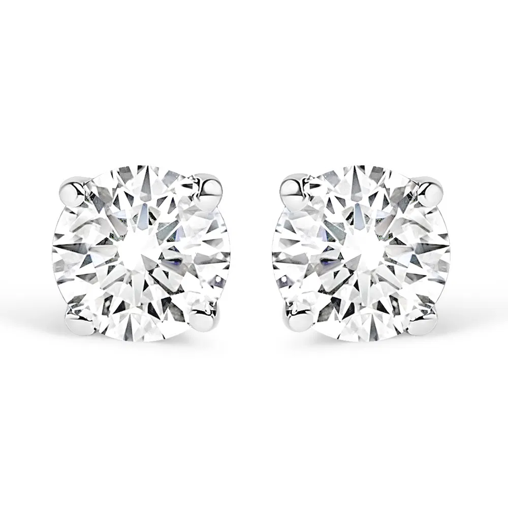 .925 Sterling Silver Silver Round Lab Grown Diamond Classic 4-Prong Solitaire Stud Earrings (F-G Color, VS1-VS2 Clarity) - Grocery