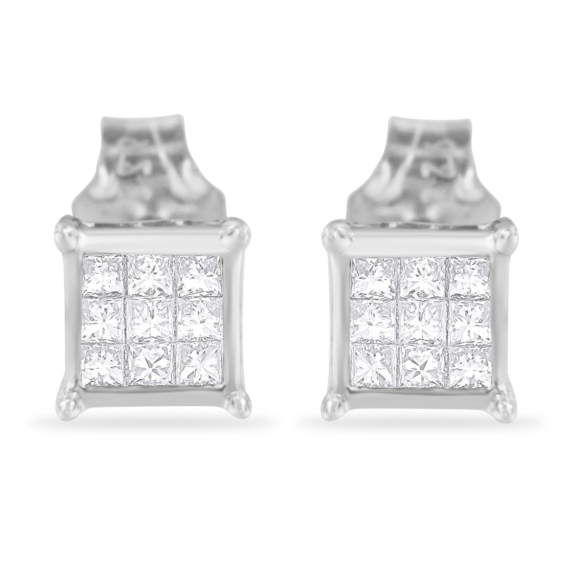 Sterling Silver Princess Cut Diamond Square Stud Earrings (.3 cttw, H-I Color, I1-I2 Clarity) - Grocery