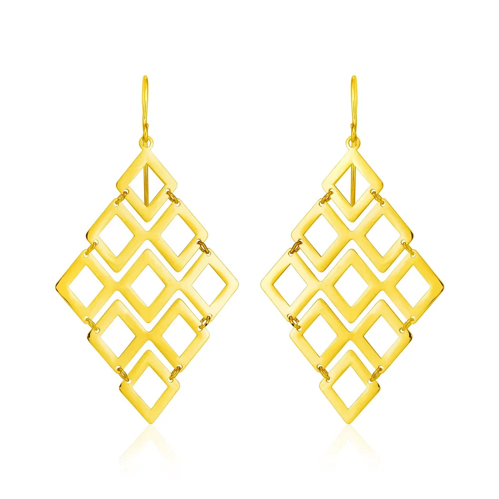 14k Yellow Gold Earrings with Polished Open Diamond Motifs - Grocery