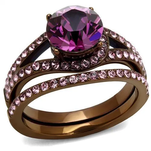 TK2745 - IP Coffee light Stainless Steel Ring with Top Grade Crystal in Amethyst - Grocery