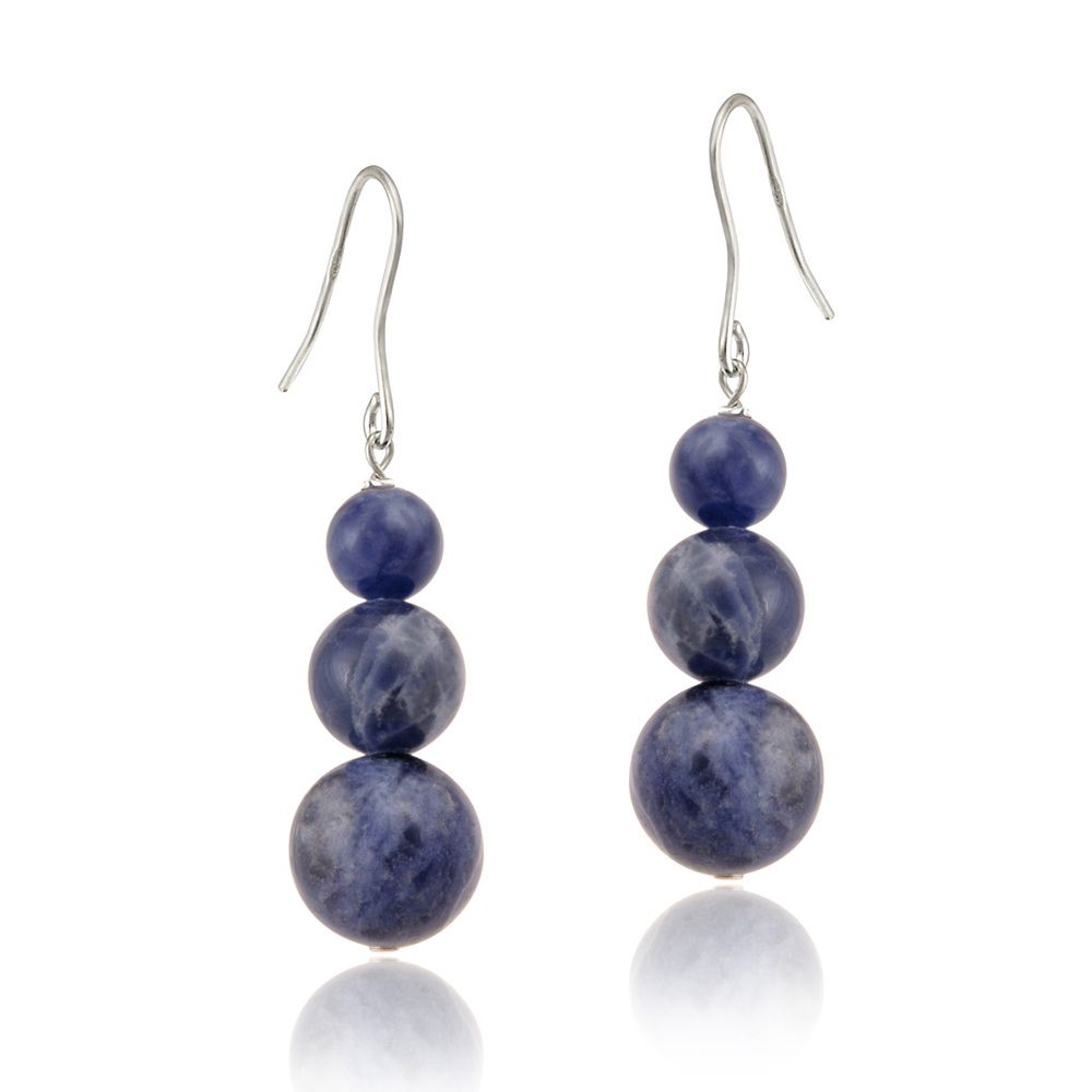 Sterling Silver Sodalite Three-Stone Drop Earrings - Grocery
