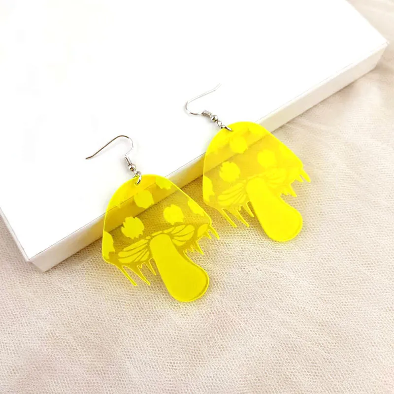 Acrylic Fluorescent Small Mushroom Earrings - Grocery