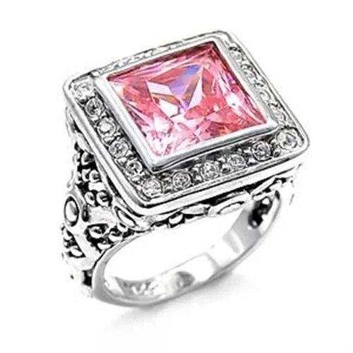 LOAS758 - Rhodium 925 Sterling Silver Ring with AAA Grade CZ in Rose - Grocery