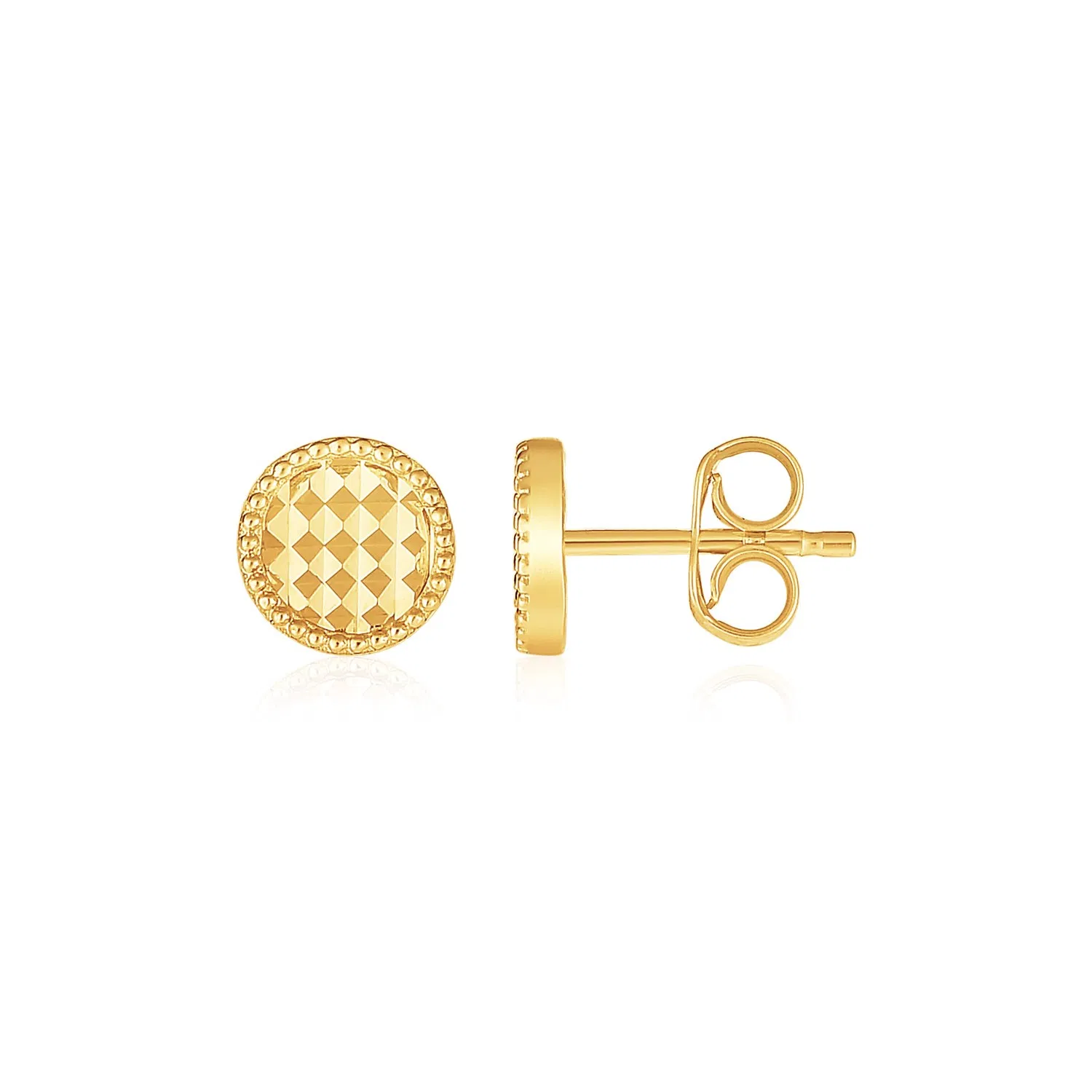14k Yellow Gold Textured Circle Post Earrings - Grocery
