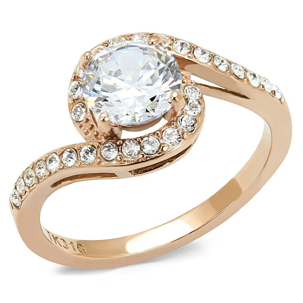 TK3178 - IP Rose Gold(Ion Plating) Stainless Steel Ring with AAA Grade CZ in Clear - Grocery