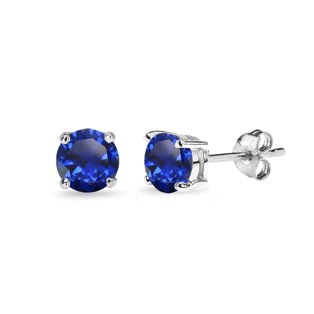 Sterling Silver Created Blue Sapphire 5mm Round-Cut Solitaire Stud Earrings - Grocery