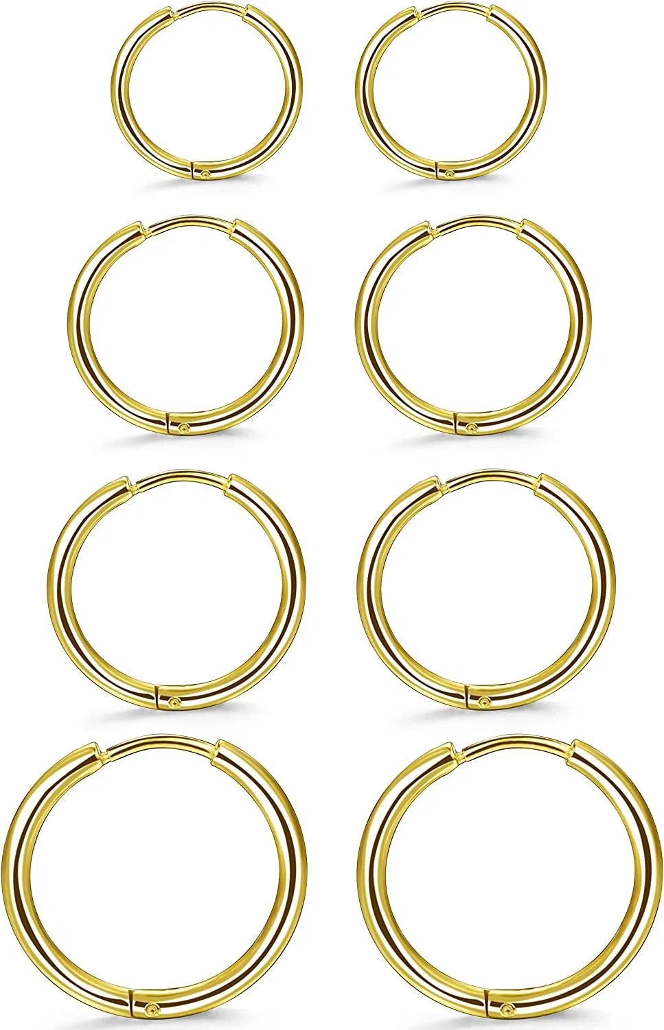 4 Pairs Stainless Hoop Cartilage Earrings Set Huggie Trague Endless Earrings for Men Women; 10MM-16MM - Grocery