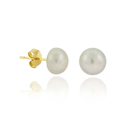14K Gold Freshwater Cultured Gray 6-6.5mm Pearl Stud Earrings - Grocery