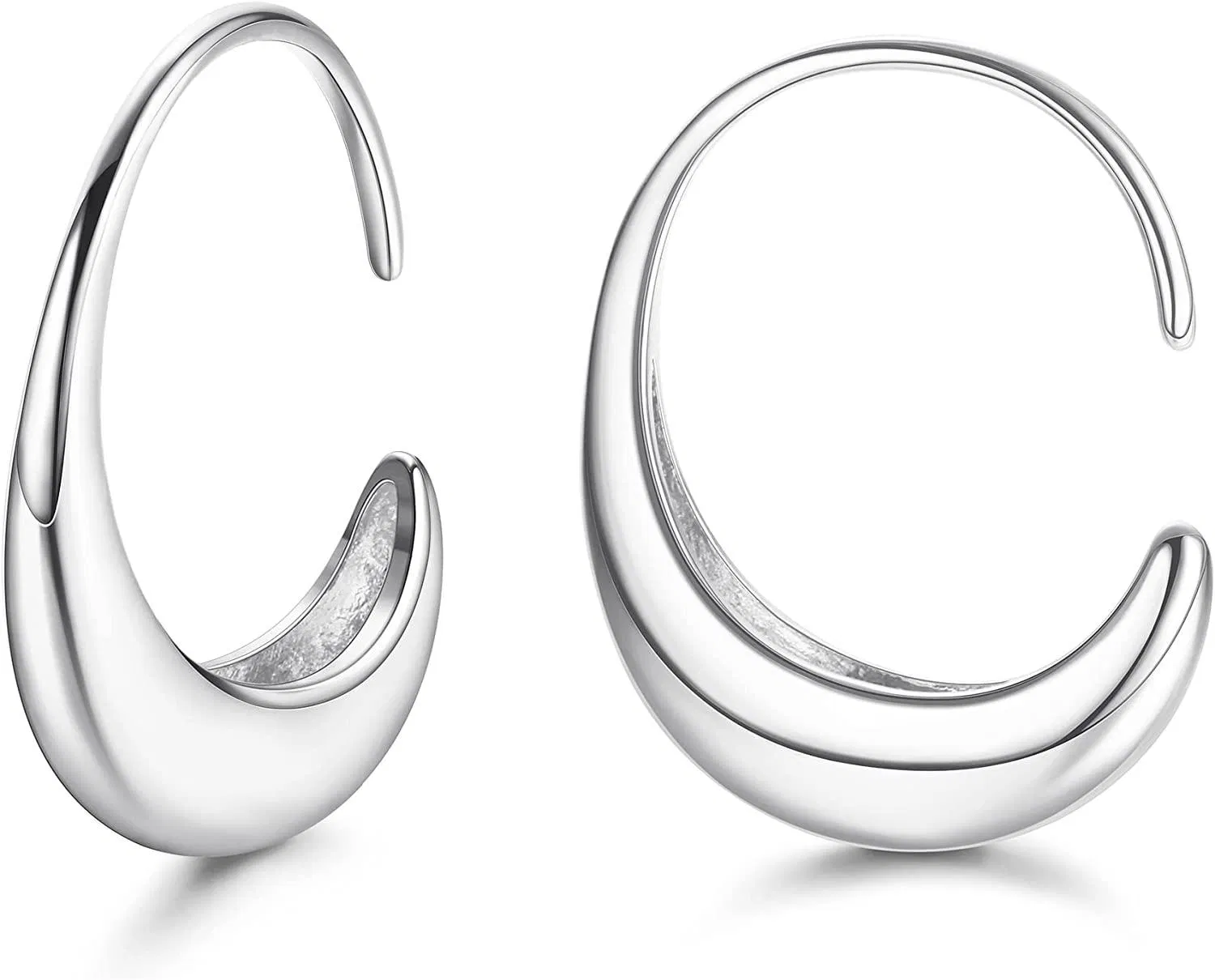 14k Gold Plated Hoop Earrings for Women Large Oval Hook Earrings Open C Hoops Chunky Earrings - Grocery