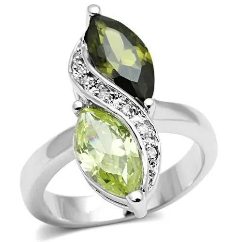 3W033 - Rhodium Brass Ring with AAA Grade CZ in Multi Color - Grocery