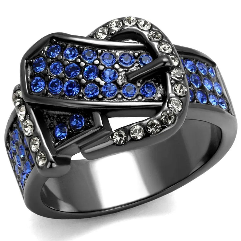 TK2995 - IP Light Black (IP Gun) Stainless Steel Ring with Top Grade Crystal in Multi Color - Grocery