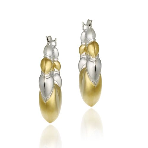 18K Gold over Sterling Silver Two-Tone Puffed Twist Heart Earrings - Grocery