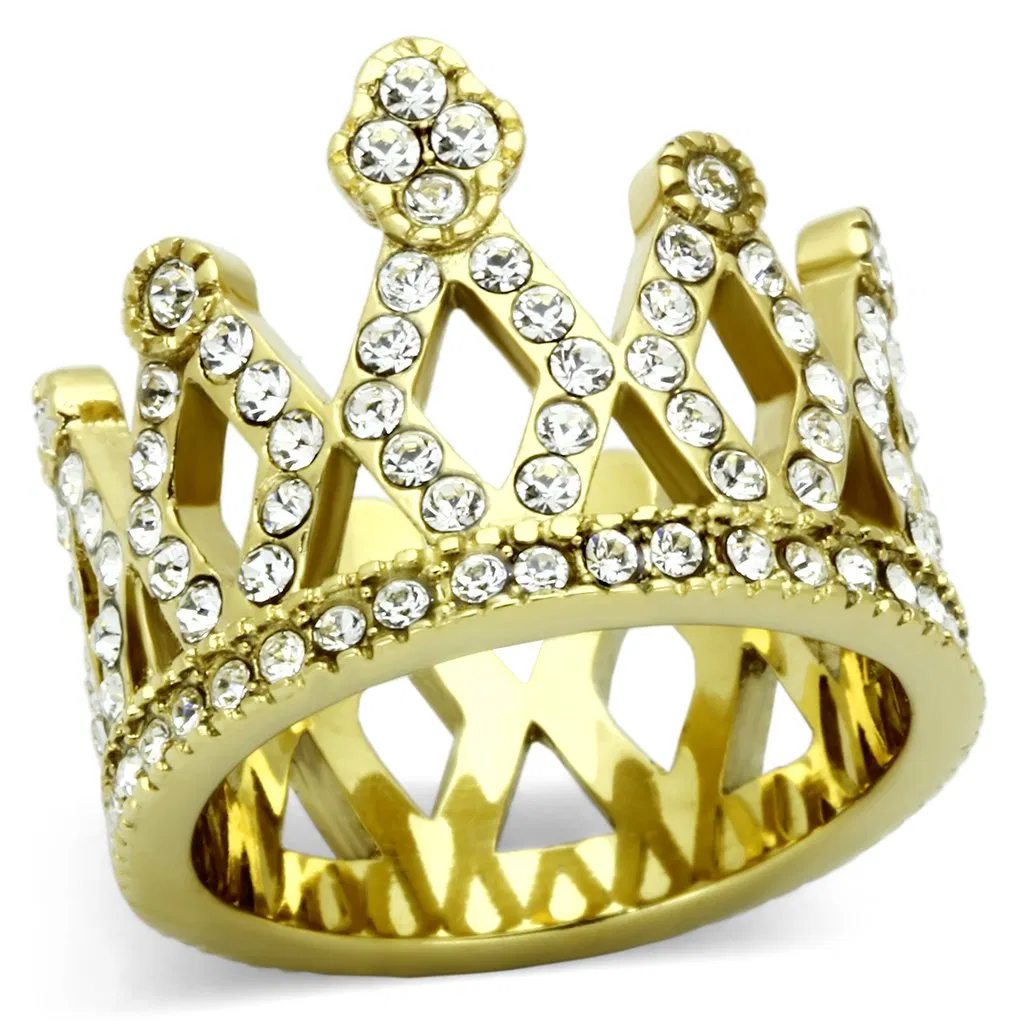 TK1109 - IP Gold(Ion Plating) Stainless Steel Ring with Top Grade Crystal in Clear - Grocery