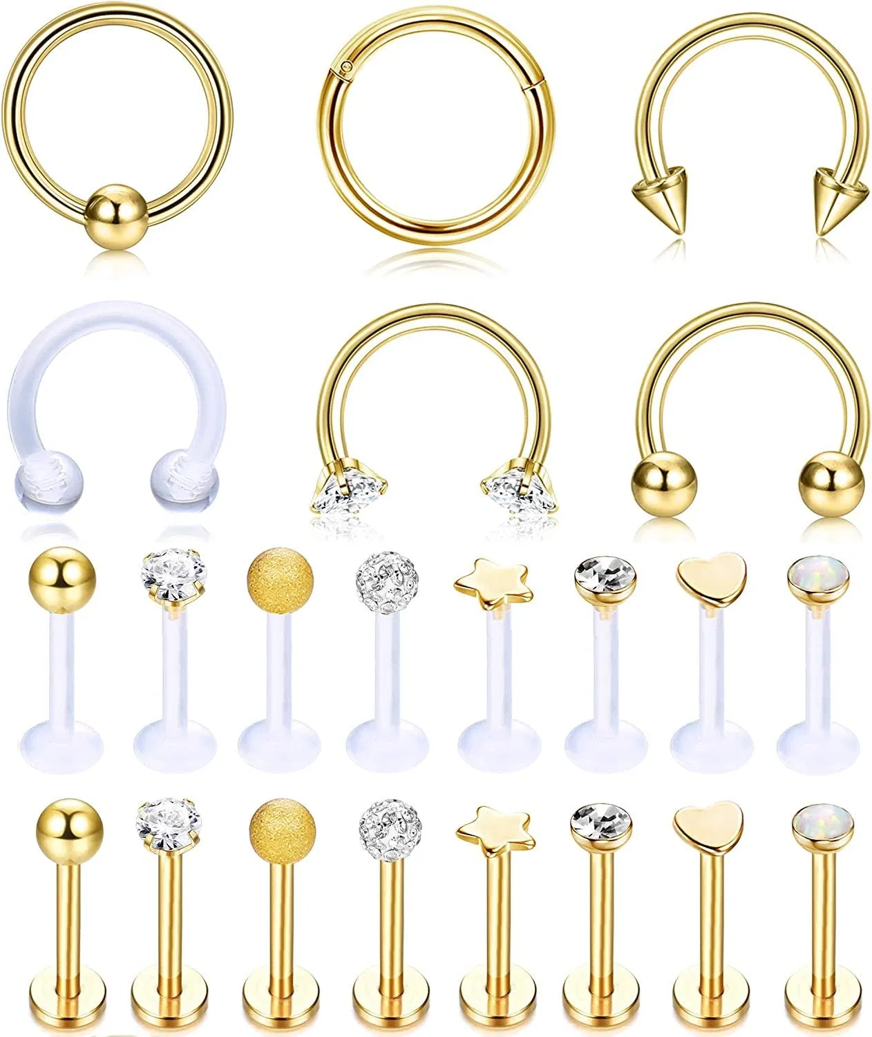 16G Septum Tragus Earrings Studs Hoops for Men Women Stainless Acrylic Cartilage Helix Daith Rook Rings Bioflex Monroe Lip Labret Piercings - Grocery