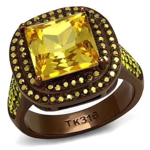 TK2677 - IP Coffee light Stainless Steel Ring with AAA Grade CZ in Topaz - Grocery