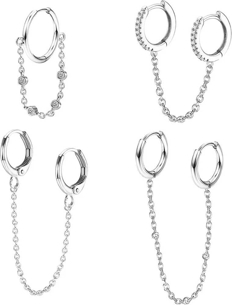 Chain Stud Earrings Set for Women CZ Dangle Earrings Ball Stud Earring Bar Stud Earrings Huggie Hoop Piercing Earrings Jewelry Gift - Grocery