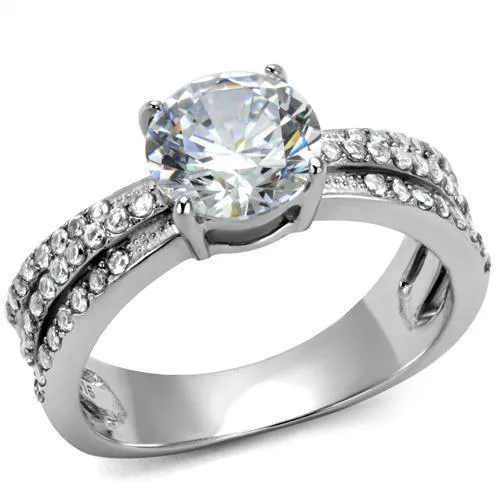 TK2862 - High polished (no plating) Stainless Steel Ring with AAA Grade CZ in Clear - Grocery