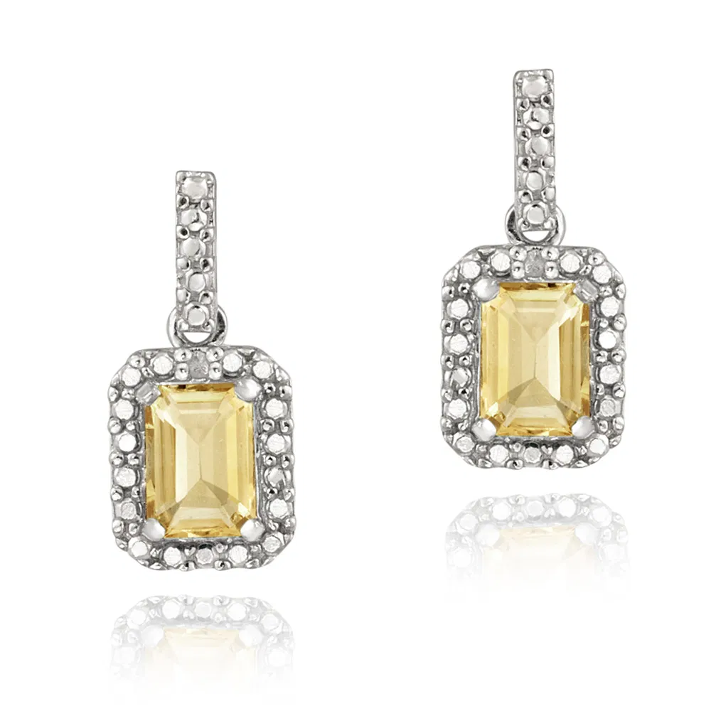 Sterling Silver 2ct Citrine & Diamond Accent Dangle Earrings - Grocery