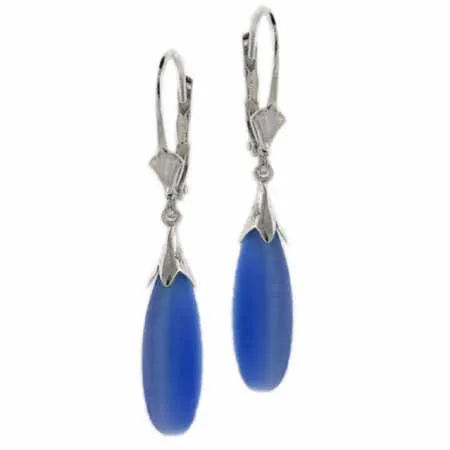 Sterling Silver Blue Cats Eye Bead TearDrop Lever-Back Earrings - Grocery