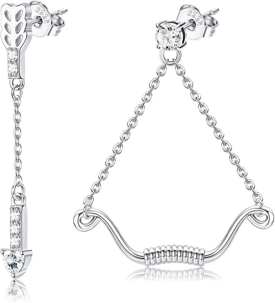Sterling Arrow Chain Dangle Earrings Austrian Zirconia Cupid Love Arrow Earrings Romantic Valentine Day Gift for Girlfriend - Grocery