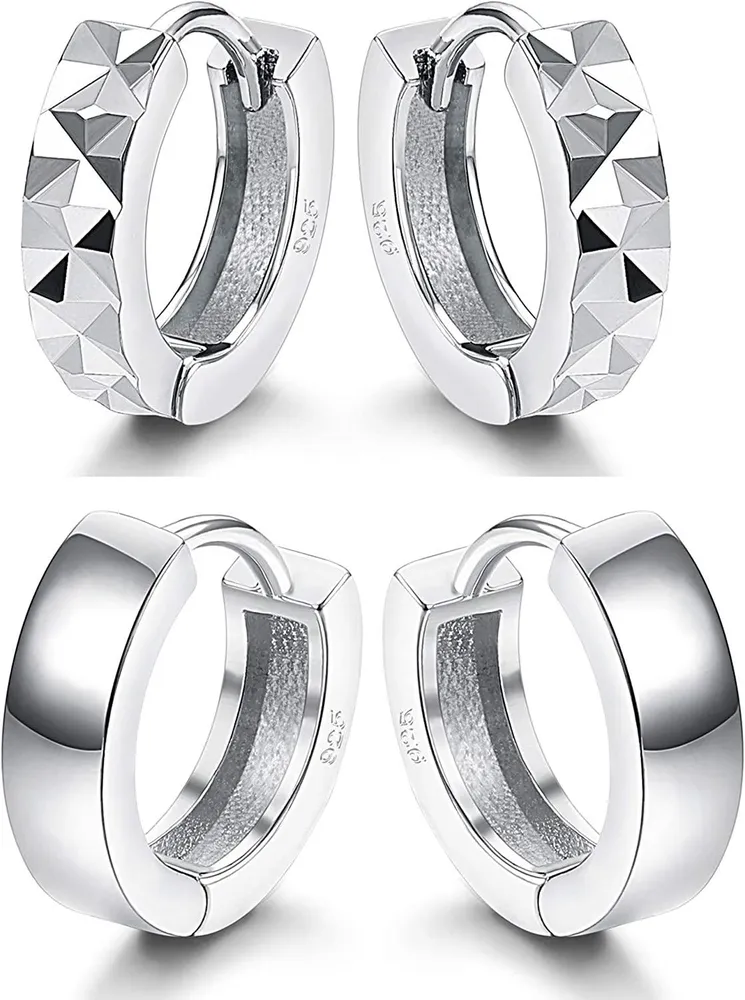 2 Pairs Hoop Earrings 925 Sterling Silver Earrings for Women Hypoallergenic Earrings. - Grocery