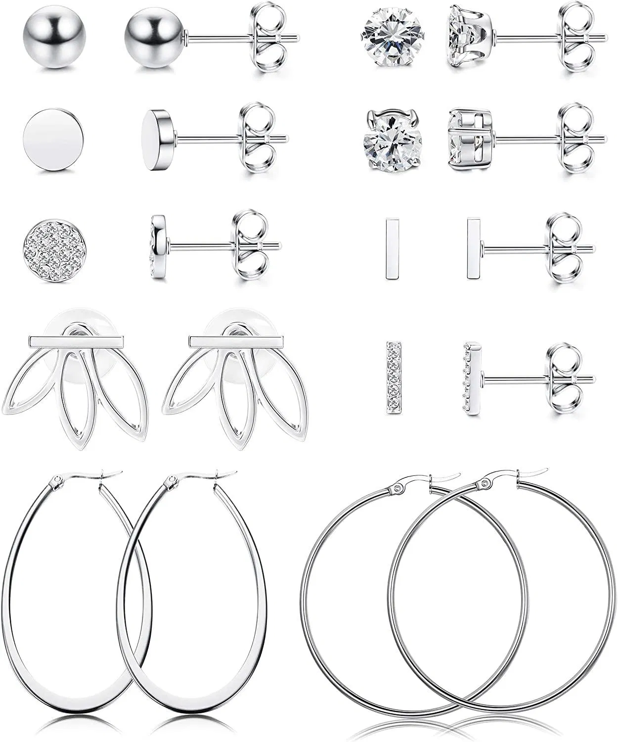 10 Pairs Earrings Ball Stud Earrings Bar Disc Stud Earrings Oval Hoop Earrings Earring Jackets Hoop Earrings for Women - Grocery