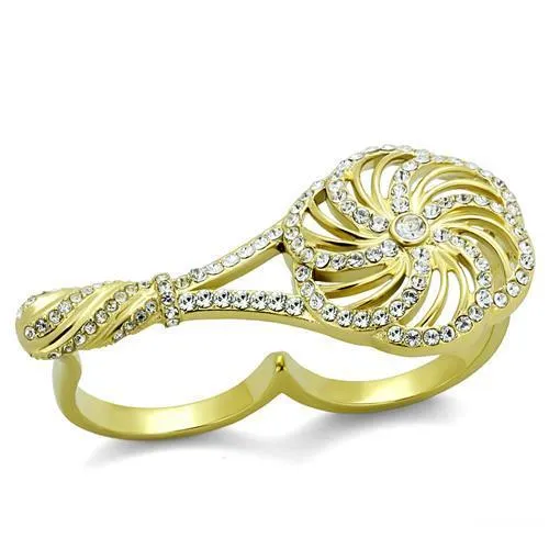 TK2107 - IP Gold(Ion Plating) Stainless Steel Ring with Top Grade Crystal in Clear - Grocery