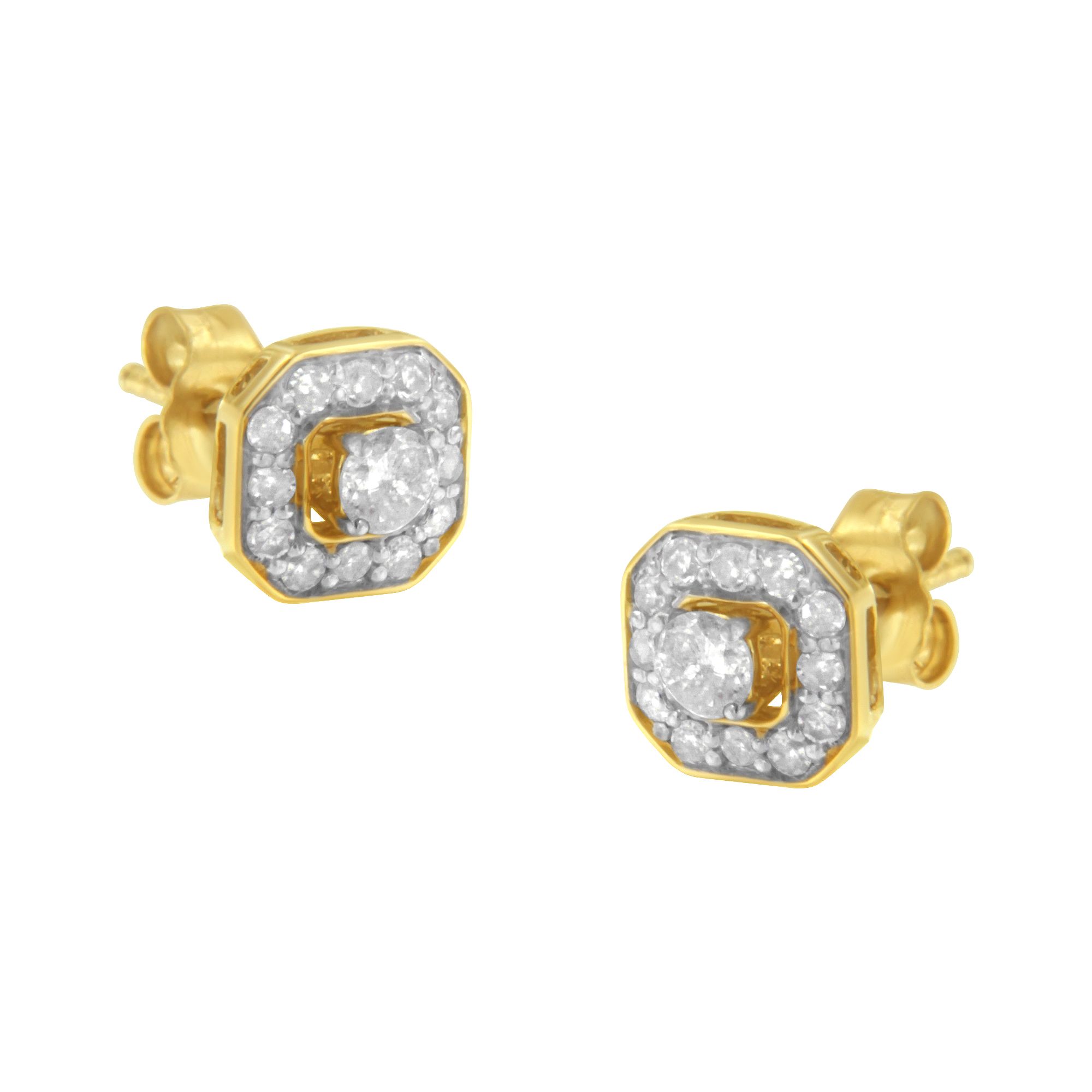 2 Micron 10KT Yellow Gold Plated Sterling Silver Diamond Square Stud Earrings (1/2 cttw, J-K Color, I2-3 Clarity) - Grocery