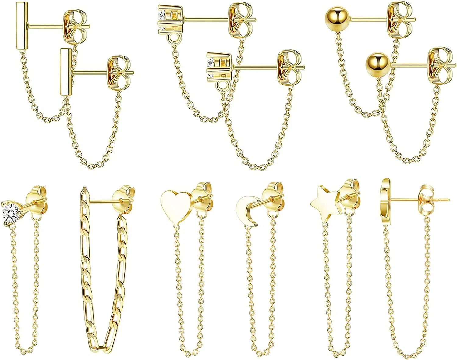 Chain Stud Earrings Set for Women CZ Dangle Earrings Ball Stud Earring Bar Stud Earrings Huggie Hoop Piercing Earrings Jewelry Gift - Grocery