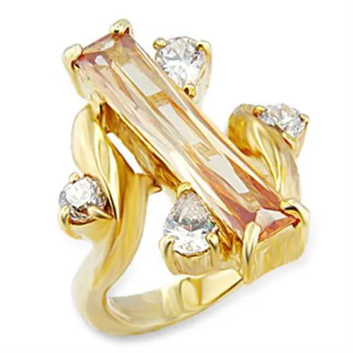 56423 - Gold Brass Ring with AAA Grade CZ in Champagne - Grocery