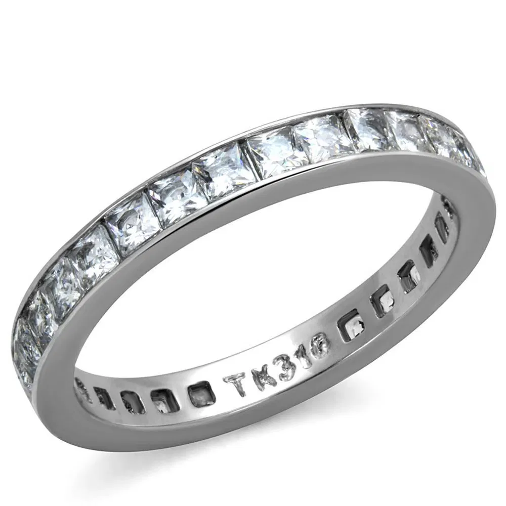 TK2344 - High polished (no plating) Stainless Steel Ring with AAA Grade CZ in Clear - Grocery
