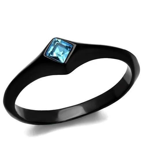 TK2284 - IP Black(Ion Plating) Stainless Steel Ring with Top Grade Crystal in Sea Blue - Grocery
