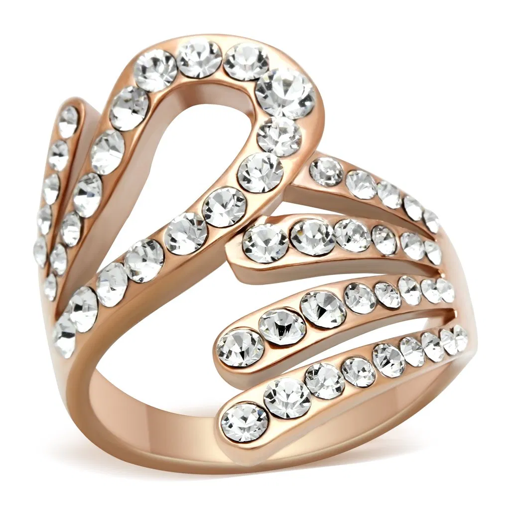 GL149 - IP Rose Gold(Ion Plating) Brass Ring with Top Grade Crystal in Clear - Grocery