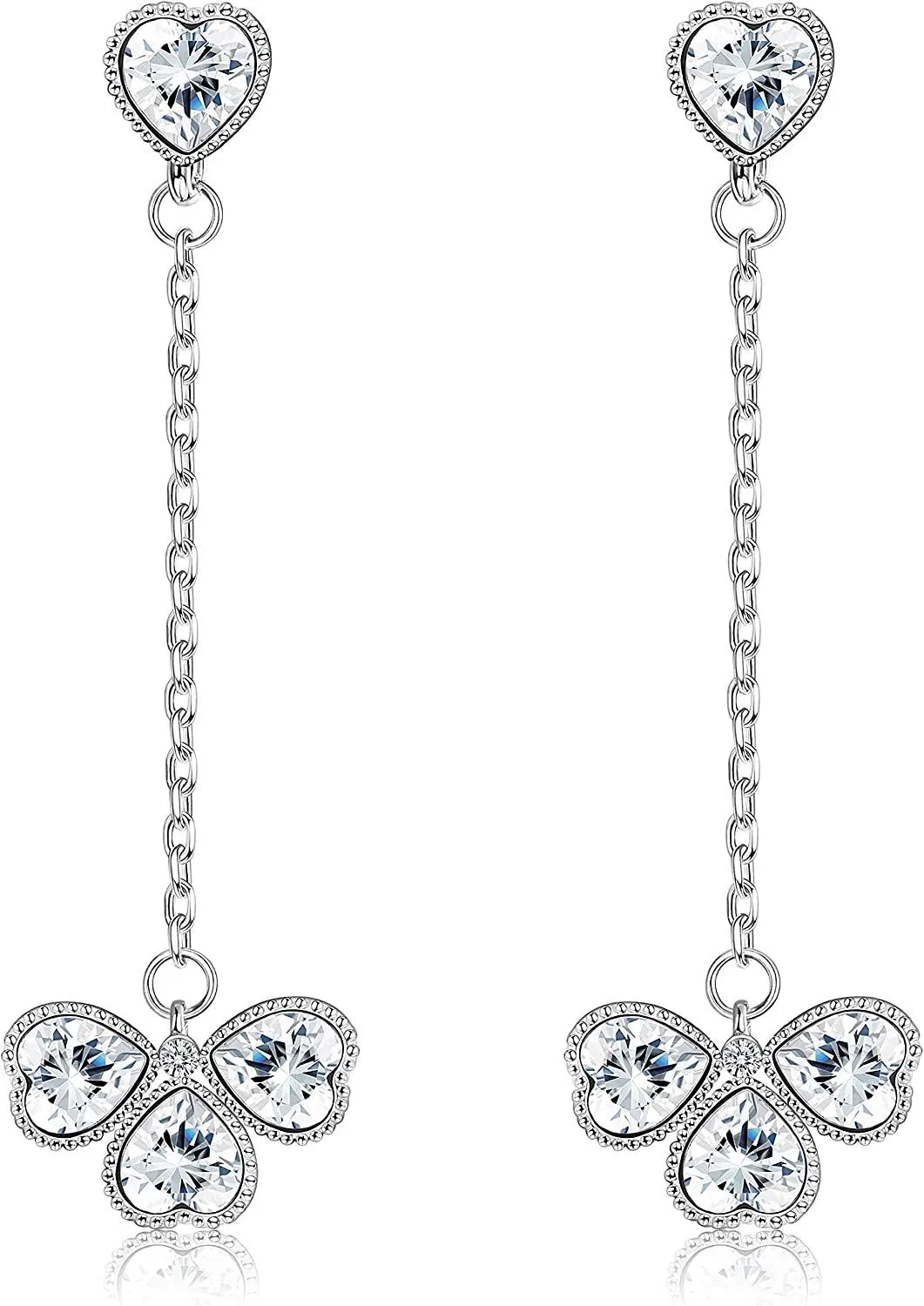 Hearts Dangling Linear Earrings for Women Made with Austria Crystals Flower Shaped Long Earrings Love Gift - Grocery