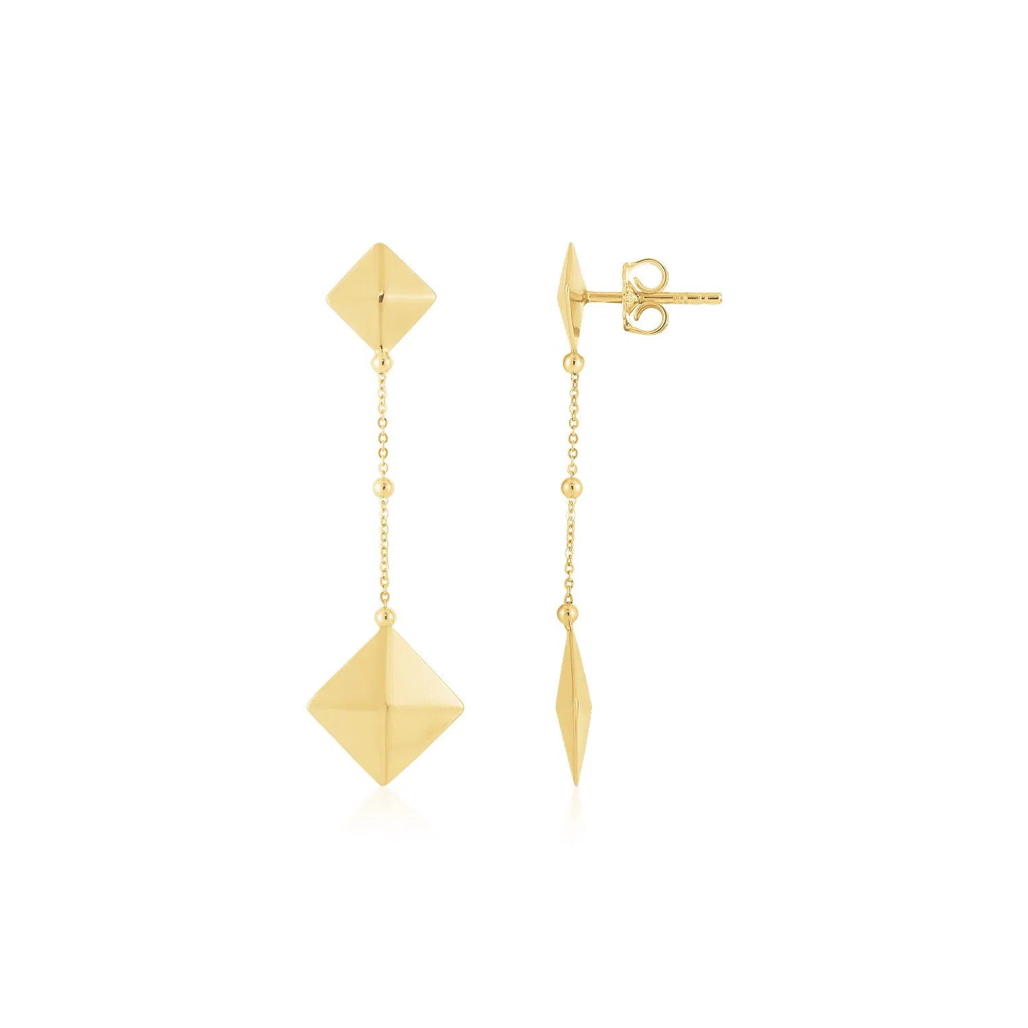 14K Yellow Gold High Polish Pyramid Drop Earrings - Grocery