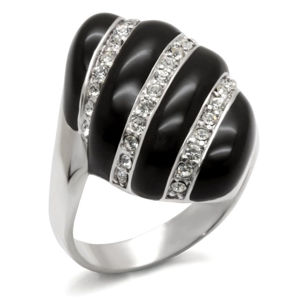40314 - High-Polished 925 Sterling Silver Ring with Top Grade Crystal in Clear - Grocery