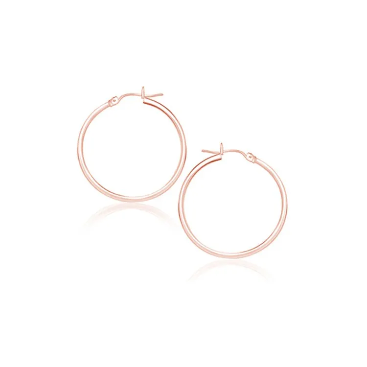 14k Rose Gold Polished Hoop Earrings (2x25mm) - Grocery