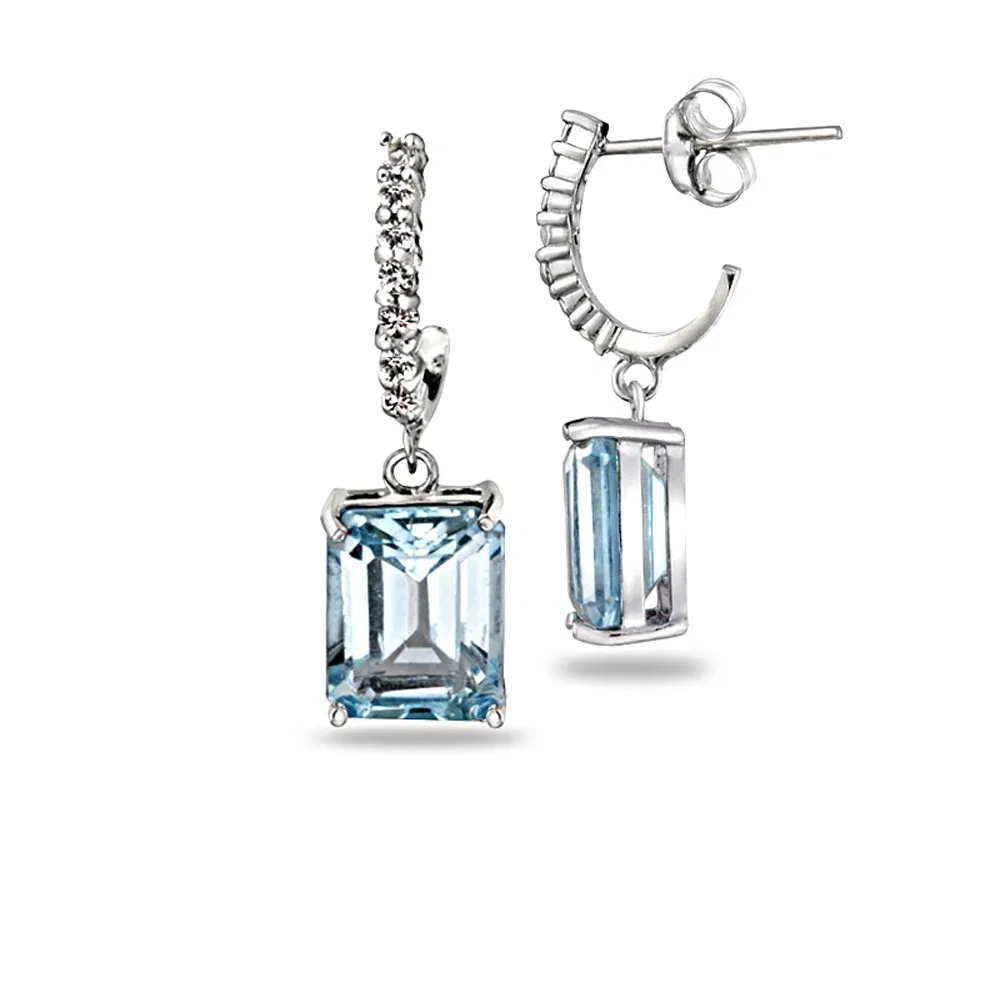 Sterling Silver 6.5ct Blue & White Topaz Rectangle Dangle Earrings - Grocery